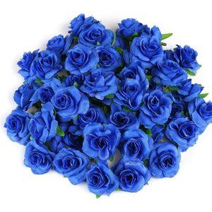 50pcs Blue Roses Artificial Flowers Bulk 1.6" Small Silk Fake Roses Flower Heads